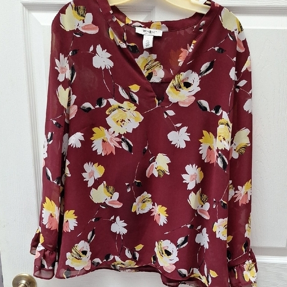 White House Black Market Tops - x White House Black Market Floral Burgundy Women's Top Size XL. EUC